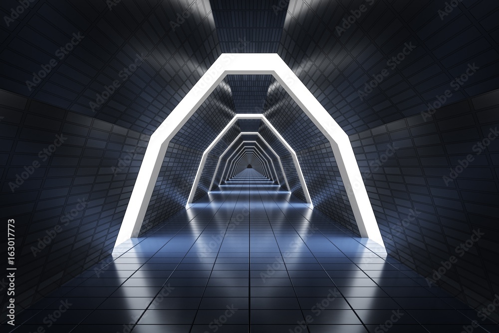 Fototapeta Długi korytarz w statku kosmicznym 3D 