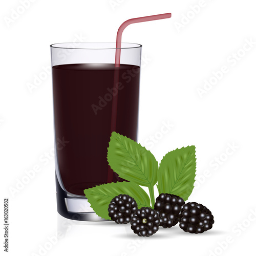 Set Of Blackberry Juice And Fresh Berries Isolated On A White Background.
