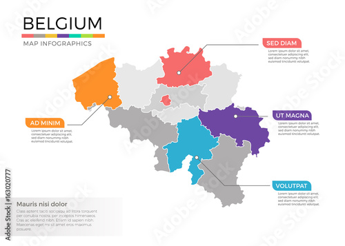 Belgium map infographics vector template with regions and pointer marks