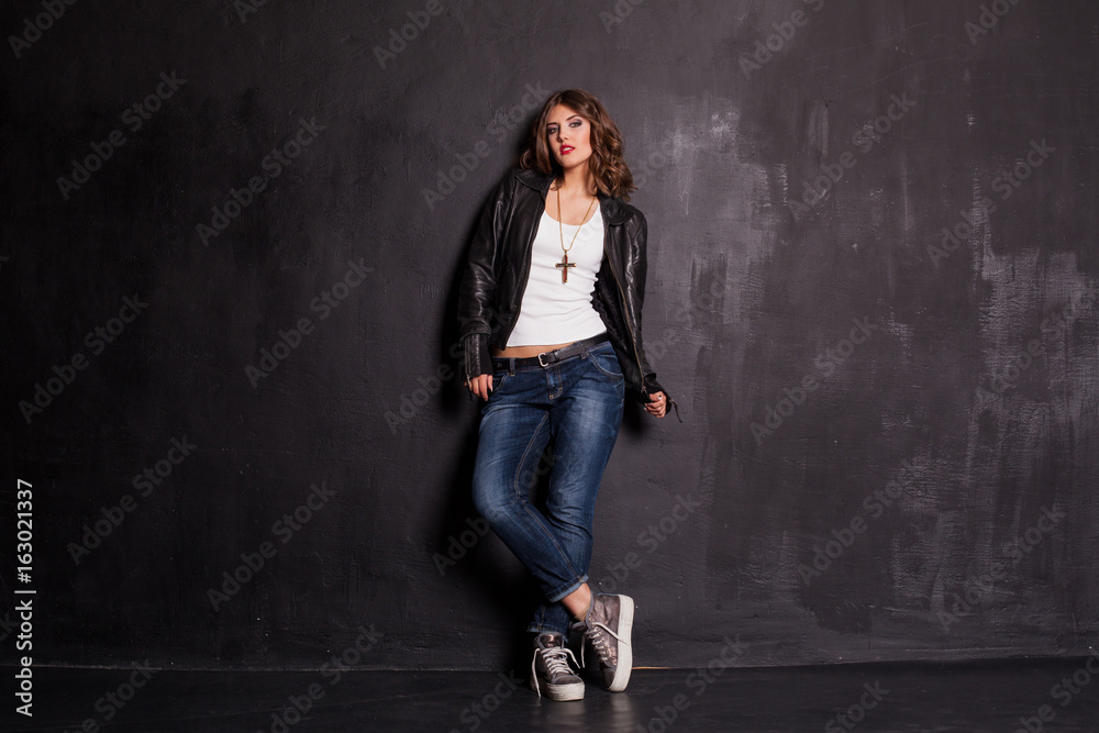 Fototapeta premium girl Street style jeans jacket