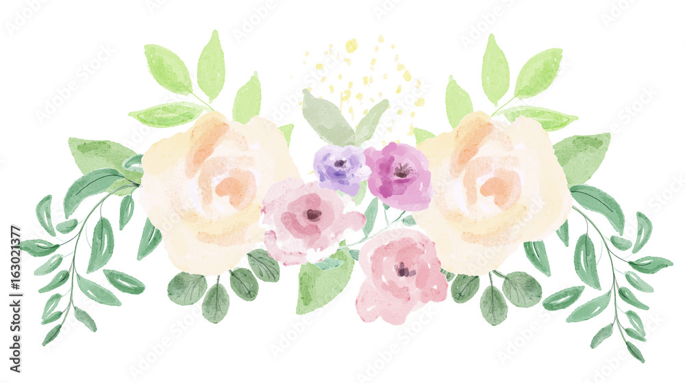 Watercolor flower arrangement. Digital painting.