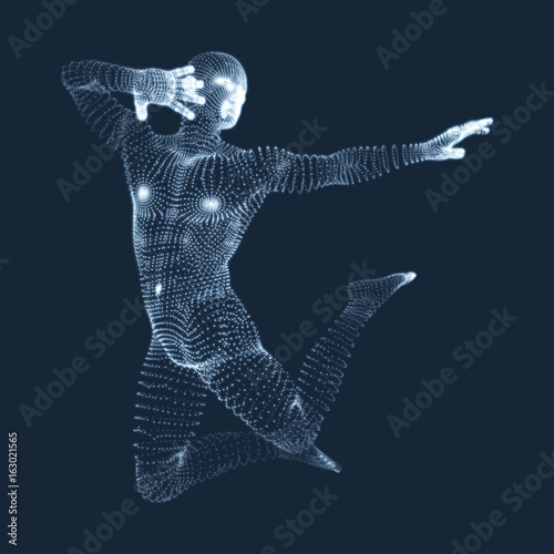 Silhouette of a dancer. 3D Model of man. Sport symbol. Vector Illustration.