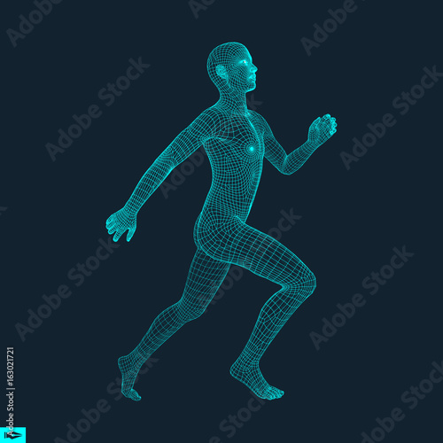 3d Running Man. Design for Sport  Business  Science and Technology. Vector Illustration. Human Body.