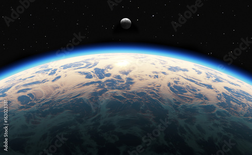 Fototapeta Naklejka Na Ścianę i Meble -  Earth sunrise with clouds, moon and stars