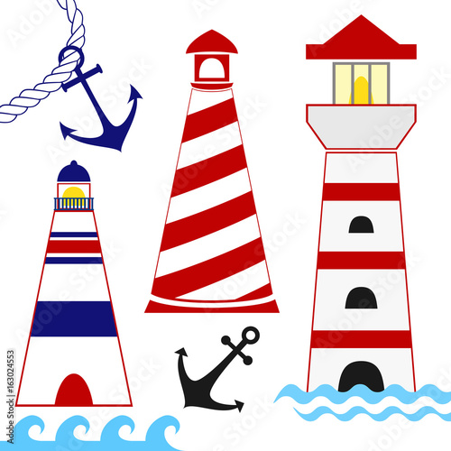 Collection lighthouses marine.