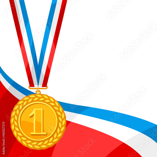 Realistic gold medal for first place. Background with place for text award for sports or corporate competitions
