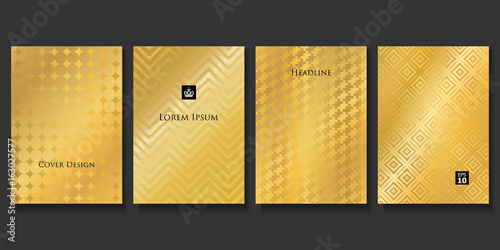 Set of Vector Geometric Gold Backgrounds. Applicable for Brochures, Banners, Party Invitations, Posters and Fliers.