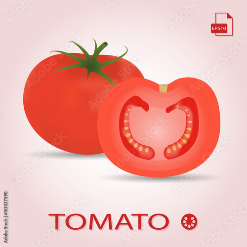Set Of Two Fresh Ripe And Sliced Tomatos.