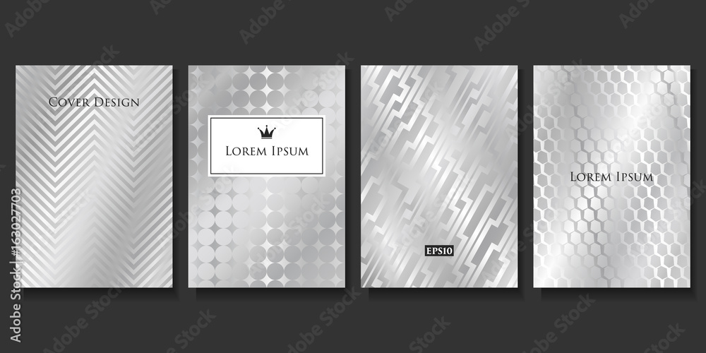 Set of Vector Geometric Silver Templates. Applicable for Brochures, Banners, Party Invitations, Posters and Fliers. - obrazy, fototapety, plakaty 