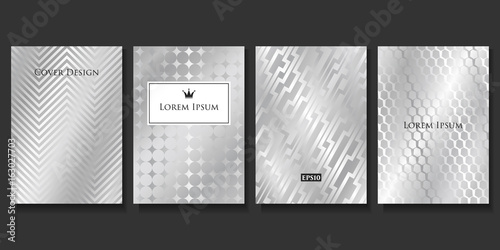 Set of Vector Geometric Silver Templates. Applicable for Brochures, Banners, Party Invitations, Posters and Fliers. photo