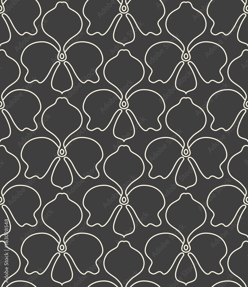 Fototapeta premium Seamless linear flower pattern on grey background