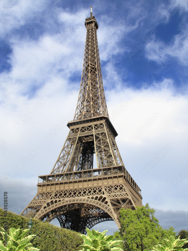 Paris, France, September 17, 2011 :  The Eiffel Tower at the Champ-De Mars which is a popular tourist attraction in the city
