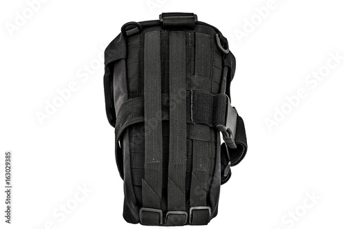Carrying weapons case: military tactical cartridge belt for pouch made from high-tech fabric with quick connection system, close up, isolated
