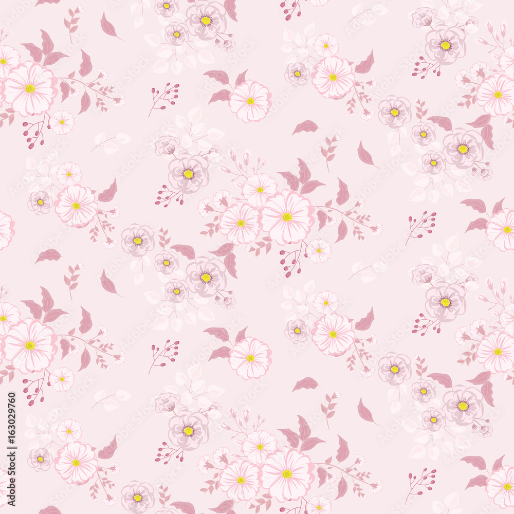 Seamless flowers pattern. Background in small pink flowers on a pink background for textiles, fabric, cotton fabric, covers, wallpaper, print, gift wrap, postcard.