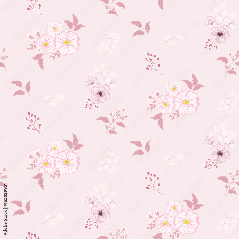 Seamless flowers pattern. Background in small pink flowers on a pink background for textiles, fabric, cotton fabric, covers, wallpaper, print, gift wrap, postcard.