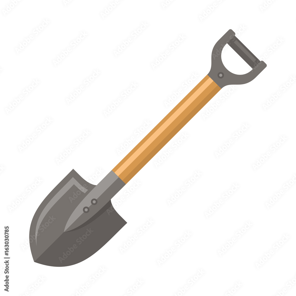 Shovel on White Background. Flat Style Vector