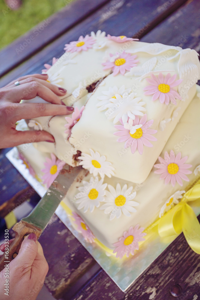 Blooming wedding cake with butterfly