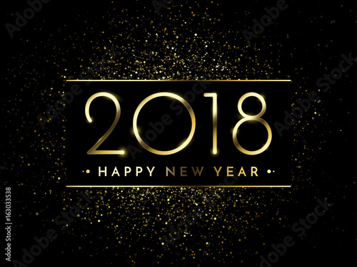 Vector 2018 New Year Black background with gold glitter confetti splatter texture.