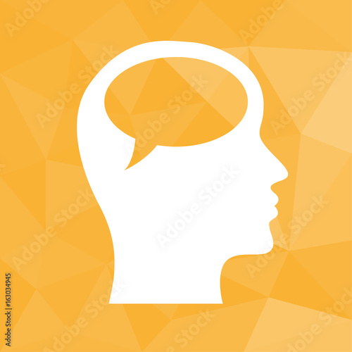Kopf mit Sprechblase - Icon mit geometrischem Hintergrund gelb