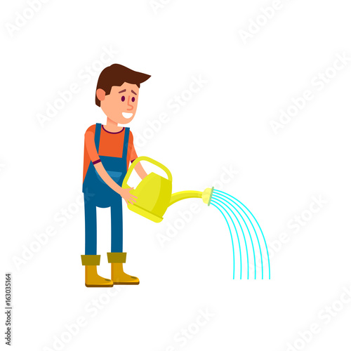 Male farmer watering icon. Agricultural farming vector illustration isolated on white background.