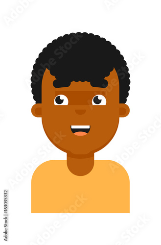 Dreamy facial expression of black boy avatar. Young african man face, people emoticon icon, emoji vector illustrations isolated on white background.