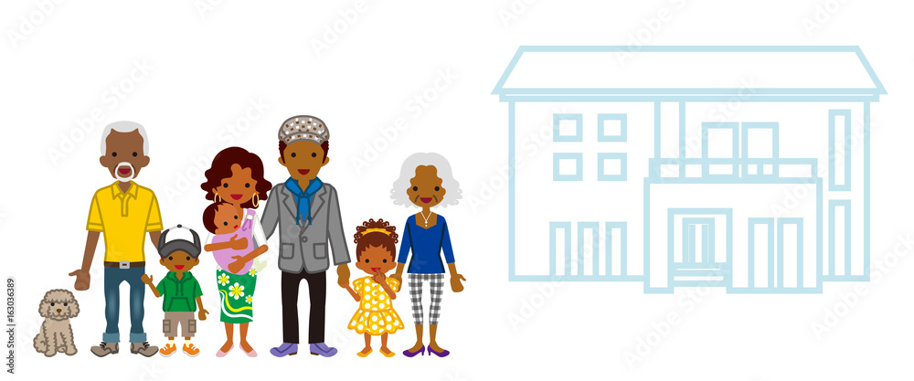African multi-Generation family with the residence