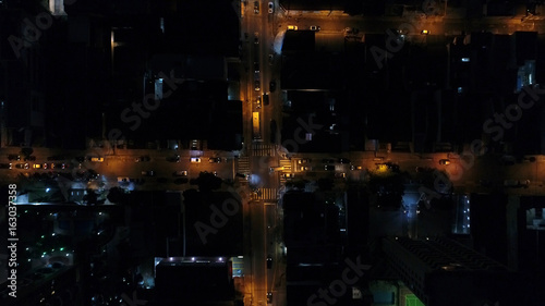 Photography Top View of Intersection, Rooftops and illuminated streets