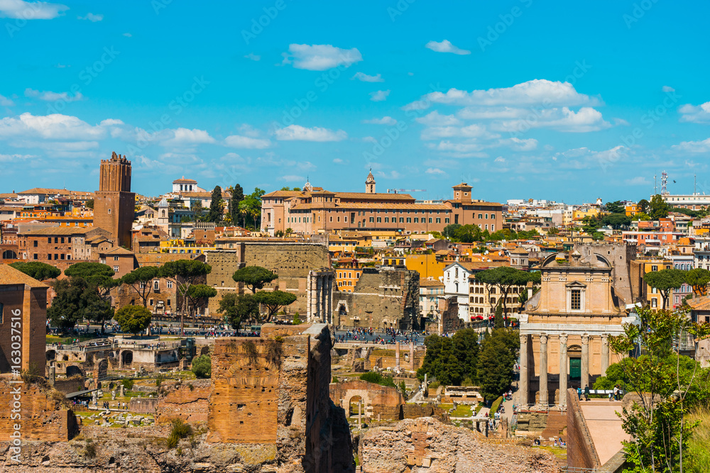 Scenic overview of Rome Italy with the forum