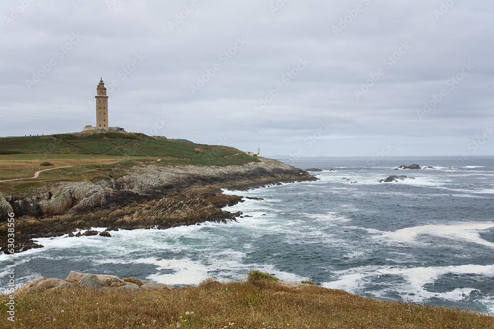 ancient lighthouse in a coruna, spain