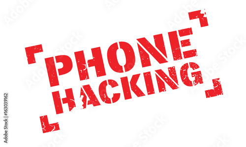 Phone Hacking rubber stamp. Grunge design with dust scratches. Effects can be easily removed for a clean, crisp look. Color is easily changed.