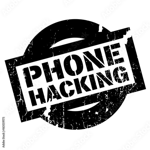 Phone Hacking rubber stamp. Grunge design with dust scratches. Effects can be easily removed for a clean, crisp look. Color is easily changed.