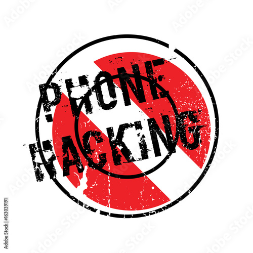 Phone Hacking rubber stamp. Grunge design with dust scratches. Effects can be easily removed for a clean, crisp look. Color is easily changed.