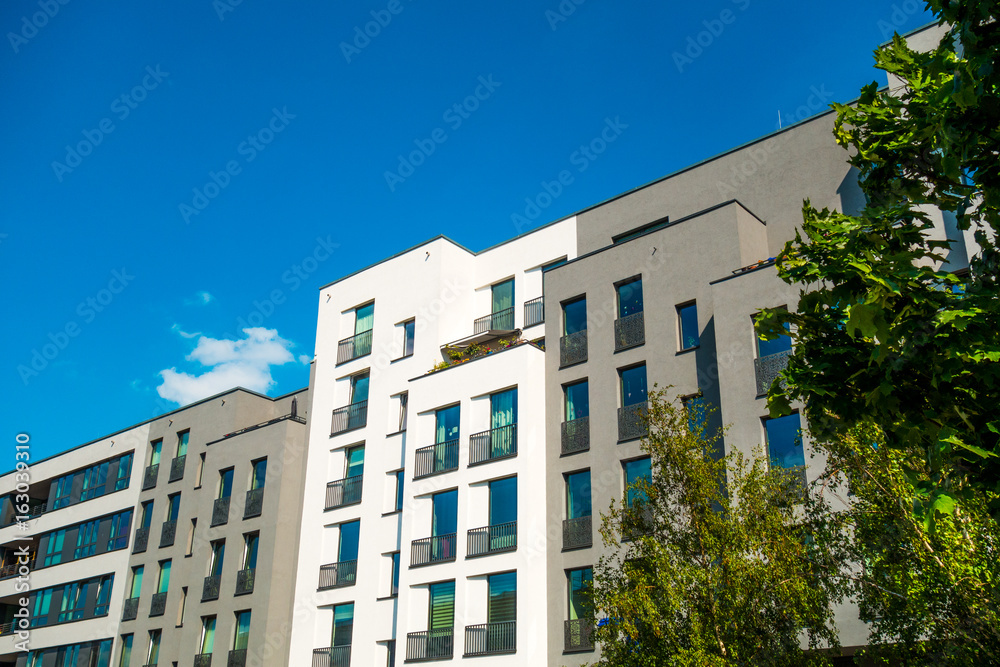 modern office or apartment building with blue sky