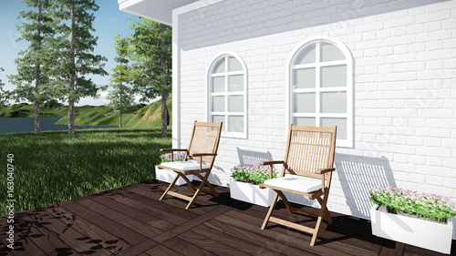 3d render from imagine vintage house terrace sun shine