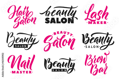 Logo Beauty Salon Lettering Set. Custom handmade calligraphy  vector