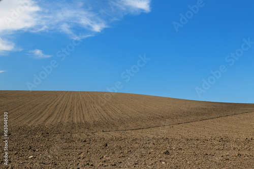 Plowed fields and blue sky
