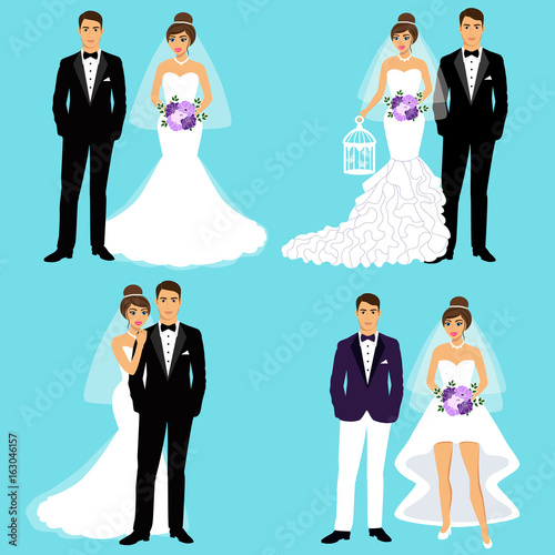Bride and groom. Couple. Set.