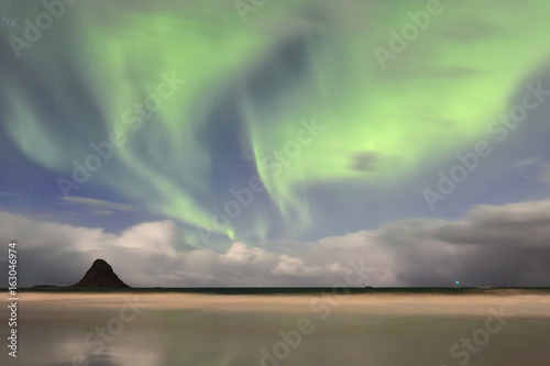 Aurora borealis-Polar lights-Northern lights over Bleik beach. Andoya island-Vesteralen-Norway. 0051 photo