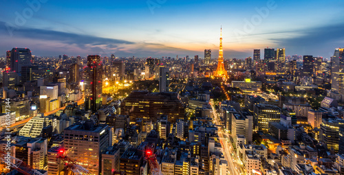 Tokyo skyline with tokyo tower during dusk time Japan.