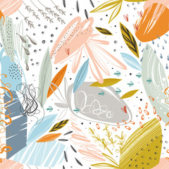 Handdoek met foto Aquarel bladerprint patronen Abstract gekrabbeld bloemenpatroon doodle  © KatyaKatya