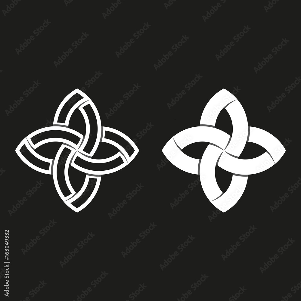 Sacred geometric logo, black and white overlapping paper stripes, hipster graphic design element template. Weaving symmetry geometric shape meditation symbol. Feminine emblem Sacred geometric logo, black and white overlapping paper stripes, hipster graphic design element template. Weaving symmetry geometric shape meditation symbol. Feminine emblem