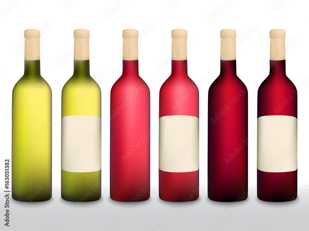 Wine bottles vector set red white mesh elements Wine bottles vector set red white mesh elements