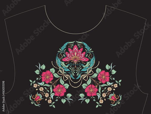 Embroidery for neckline, collar for T-shirt, blouse, shirt. Patt