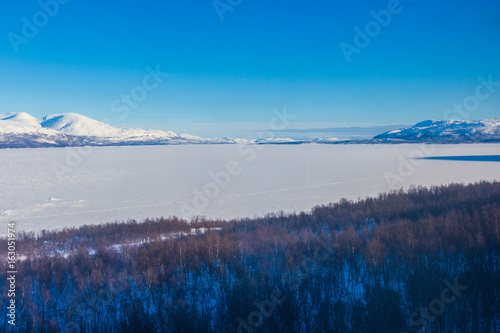 ice lake in north of sweden during winter
