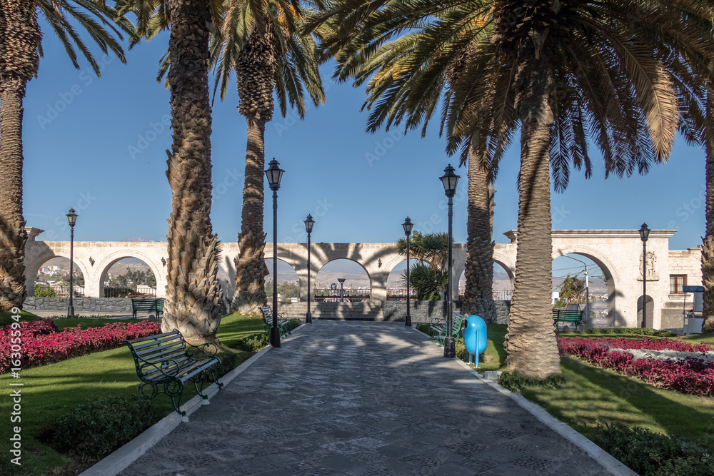 Yanahuara Plaza with the Arches on backgound - Arequipa, Peru