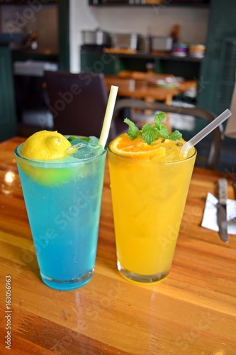 Blue lemonade and orange aide