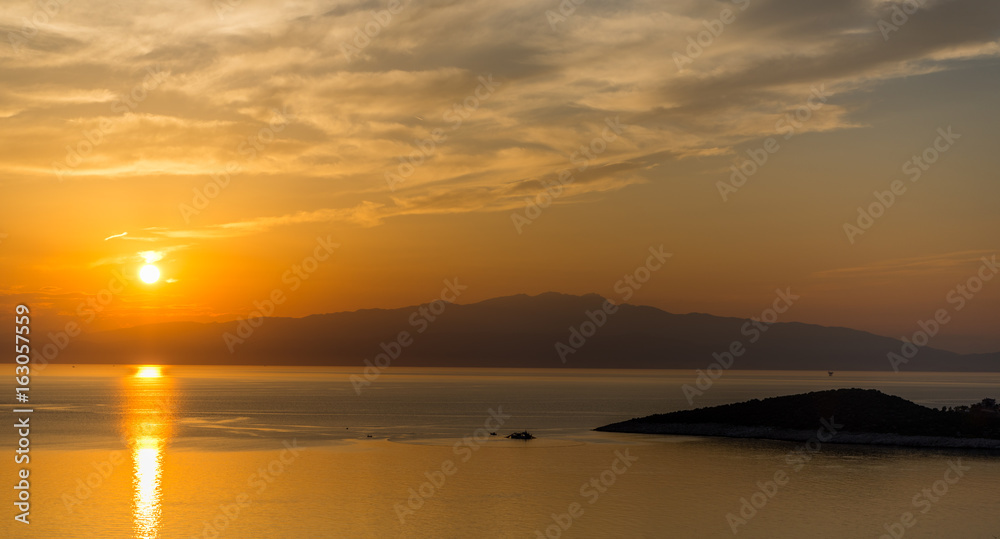 Beautiful and amazing sunset in Greek Island Thasos