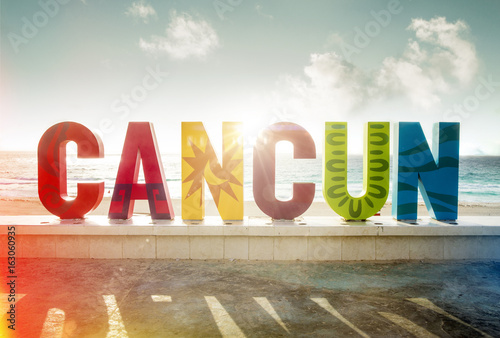 Colorful sign at the beach in Cancun, Riviera Maya, Mexico