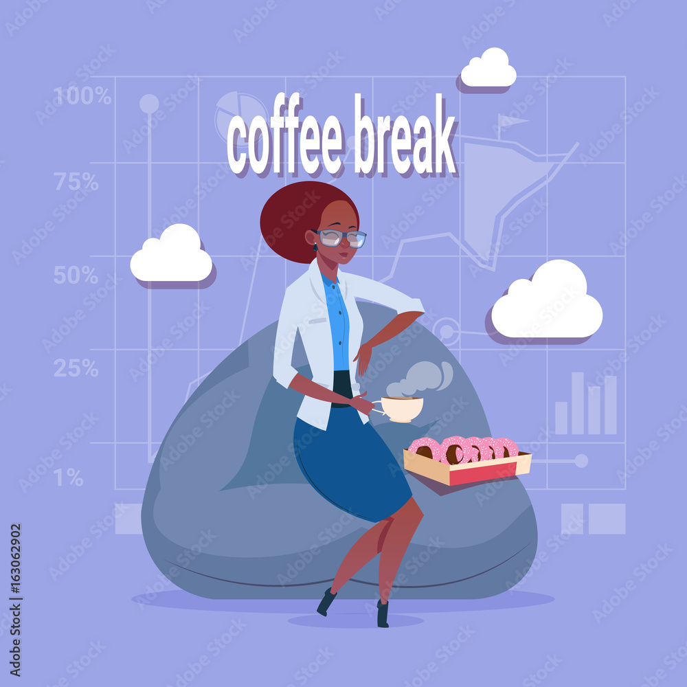 Business Woman Having Lunch During Coffee Break In Office Comfort Zone Flat Vector Illustration