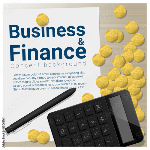 Business and Finance concept background with pile of coins and calculator , vector , illustration